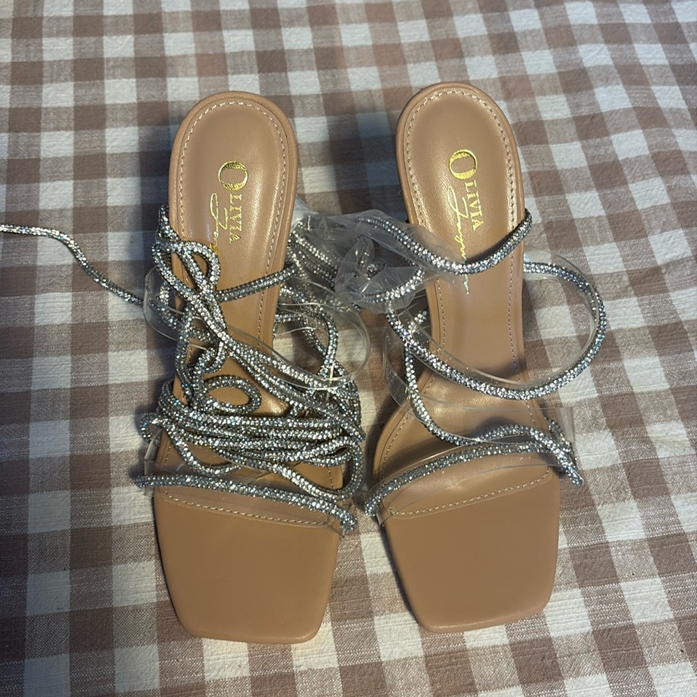Tie on Rhinestone Heels by Olivia Jaymes Size 7.5